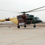 A new Russian made MI17 helicopter, one of four, lands on Camp Taji.