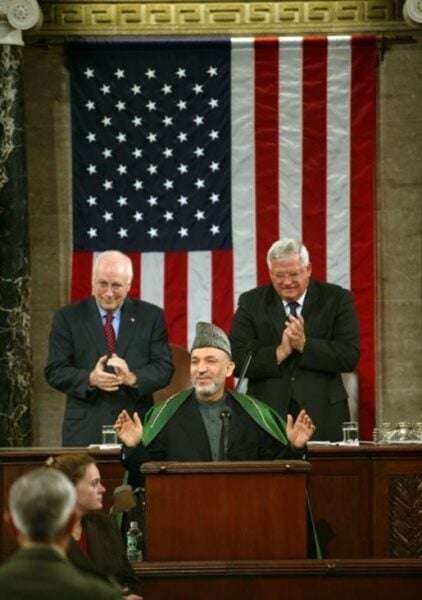 hamid karzai at us congress, photo by David Bohrer, Public domain, via Wikimedia Commons