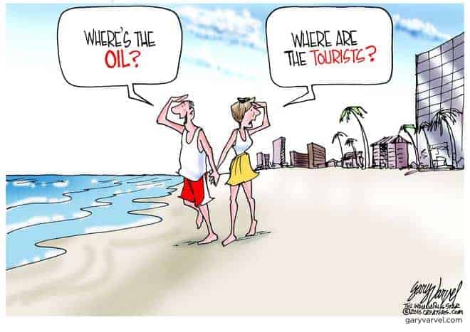 Good news, no oil on the beach. Bad news, no tourists