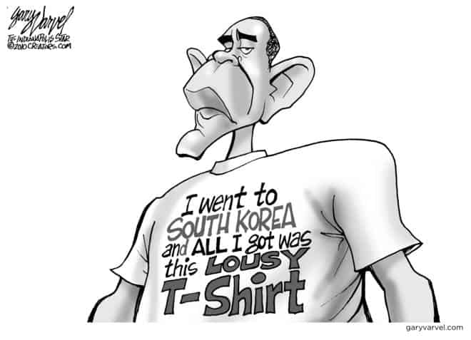 Obama Returns From Korea With Only a Lousy Tshirt