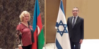 Late Arye Gut and the writer, Nurit Greenger at the Yom Ha'atzmaut-Israel Independence Day, celebrated at the Fairmount Hotel, Baku, Azerbaijan, May 2016 - Photo Nurit Greenger