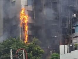 Bangladesh hotel burns Sheikh Hasina exit. image from video screenshot.