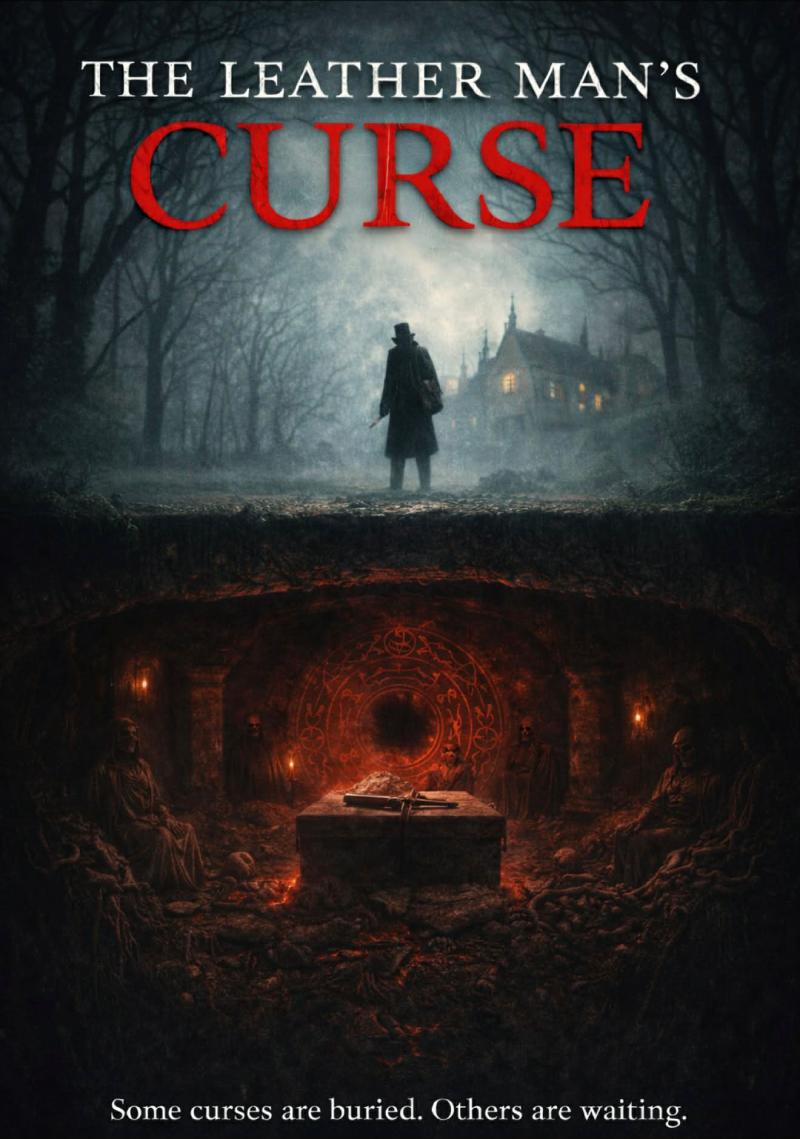 The Leather Man's Curse cover by Russell W. Dickson shows a lone figure above a glowing crypt near a Gothic building. NewsBlaze image