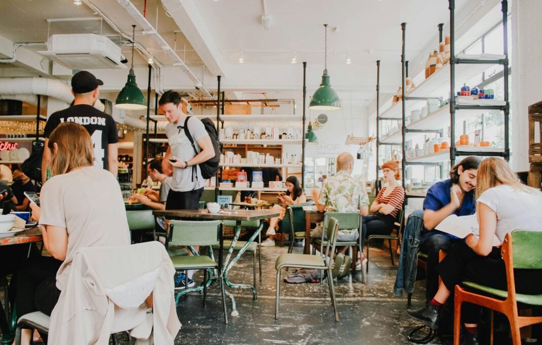 people eating inside of restaurant